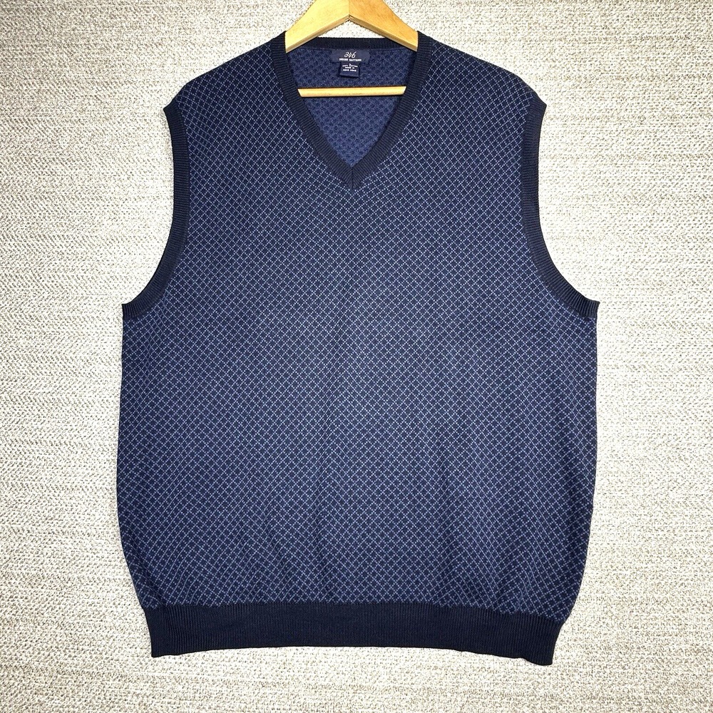 Brooks‎ Brothers Vest L Diamond Cotton V Neck Preppy Academia Grandpa Blue Golf